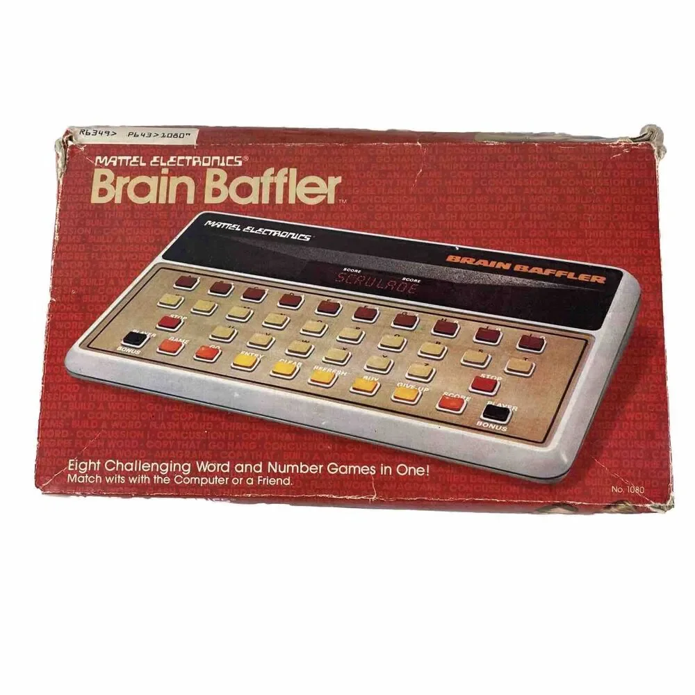 Vintage Mattel Brain Baffler Electronic Handheld Tabletop Game Box & Instruction